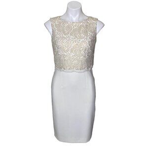 Tahari ASL Valerie Lace Overlay Sheath Dress NWT $159 Ivory/White Gold Women's 2